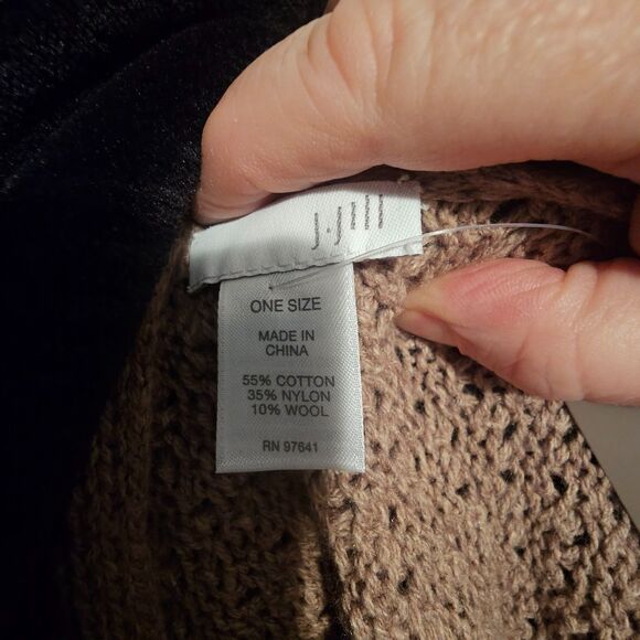 NWT J. Jill Women's Knit Tan Asymmetrical Poncho One Size Cotton Nylon Wool - Picture 4 of 5